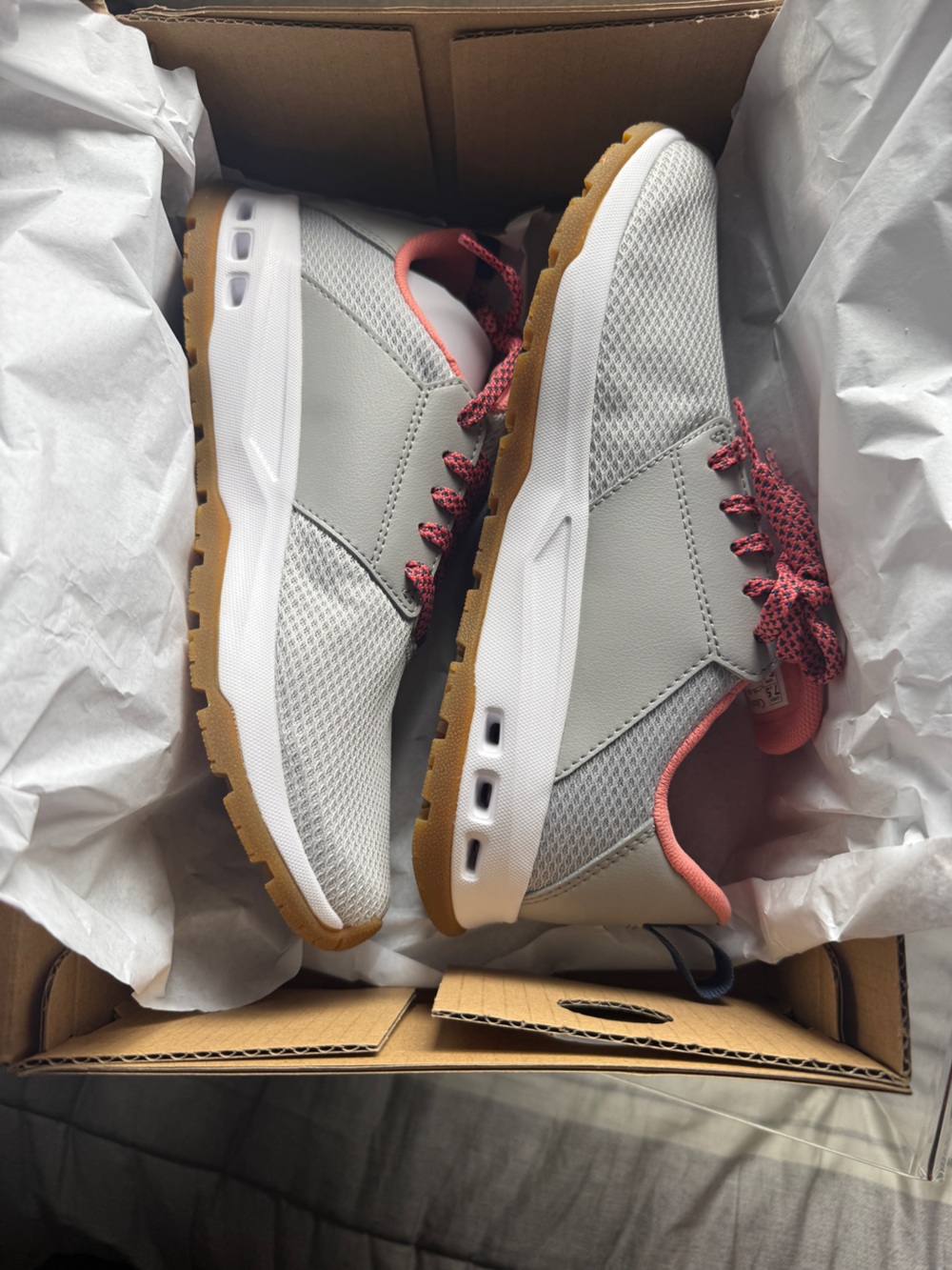 Columbia Gray Athletic Sneakers with Pink Trim and Gum Outsole